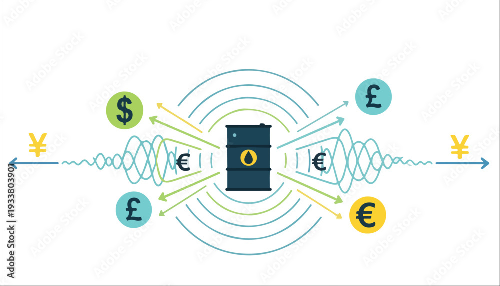 Obraz premium Illustration depicting the global impact of oil on various international currencies and financial markets.