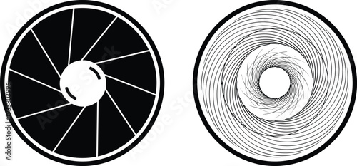 Camera Aperture and Shutter Lens Set with Minimalist Diaphragm Icons, Photography Optics Graphic, and Vector Camera Eye Elements.