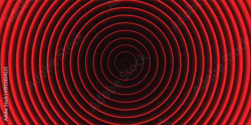 A vibrant red circular pattern with concentric rings on a dark background