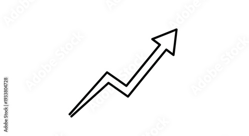 Simple line drawing depicts a jagged, upward-trending arrow indicating growth, progress, or positive momentum in a conceptual way.