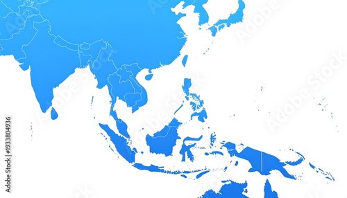 Wallpaper Mural A stylized map of Asia and surrounding islands, rendered in shades of blue against a white background, highlighting geographic features Torontodigital.ca