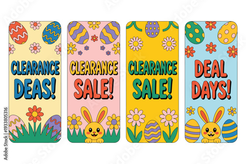 Easter clearance sale banners with colorful eggs and bunnies
