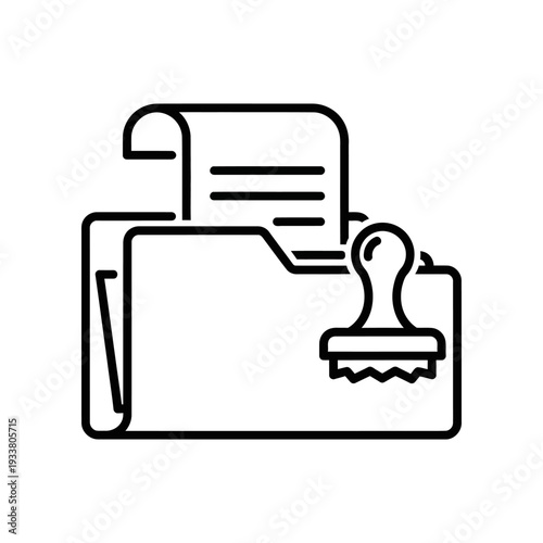 Approved document in folder with rubber stamp, official paperwork concept