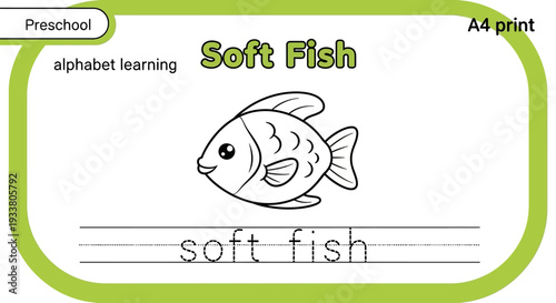 Preschool Alphabet Learning Worksheet: Soft Fish Drawing and Tracing Activity