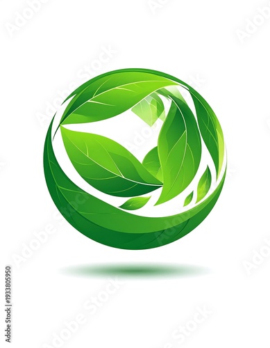 Wallpaper Mural A stylized orb composed of overlapping, vibrant green leaves with subtle shading, set against a clean white backdrop, creating a sense of growth Torontodigital.ca