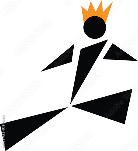 Geometric vector illustration of a stylized king or prince character. Modern minimalist royal figure icon with a crown for games, apps, and branding.