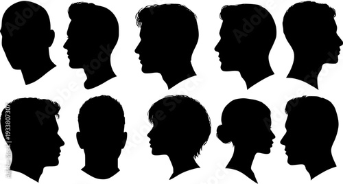Diverse Head Silhouettes: A Vector Collection of Male and Female Profiles