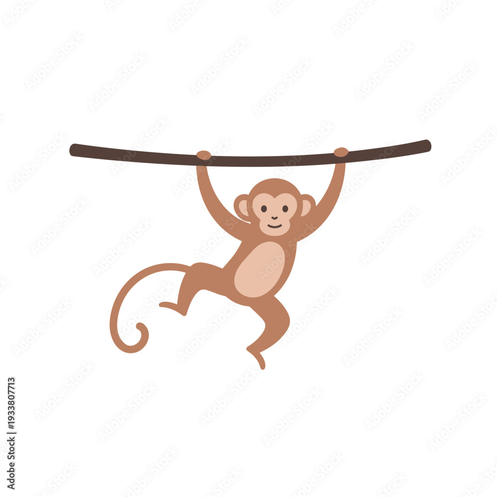 Fototapeta premium Cute Monkey Cartoon Hanging from a Branch.