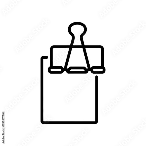 Black clipboard icon with paper, simple line drawing, minimalistic design, business tool, office supply