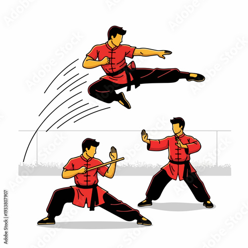 cartoon illustration of kung fu martial arts movements