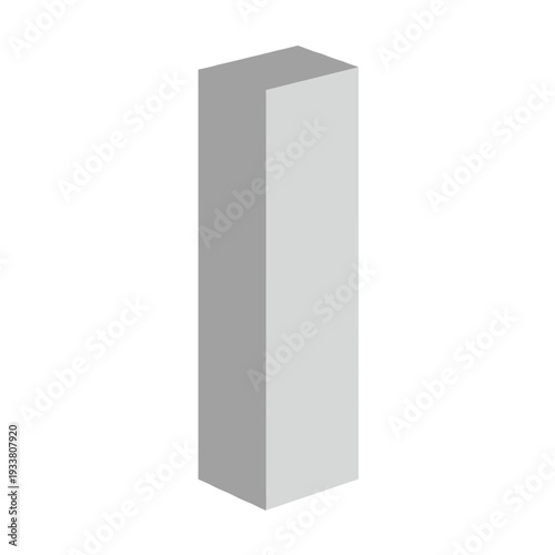 Simple Gray 3D Rectangular Prism Isolated on White.