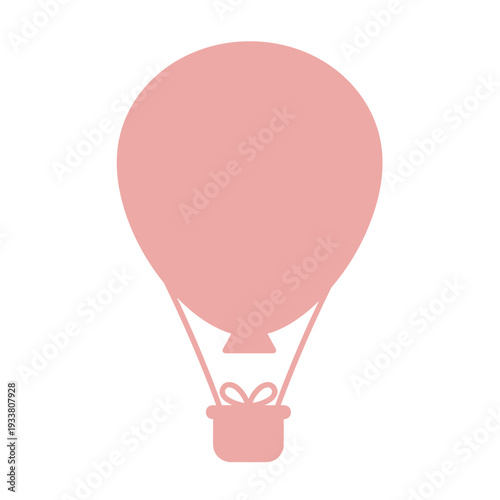 Simple Pink Hot Air Balloon Silhouette with Basket and Curved Support Ropes.