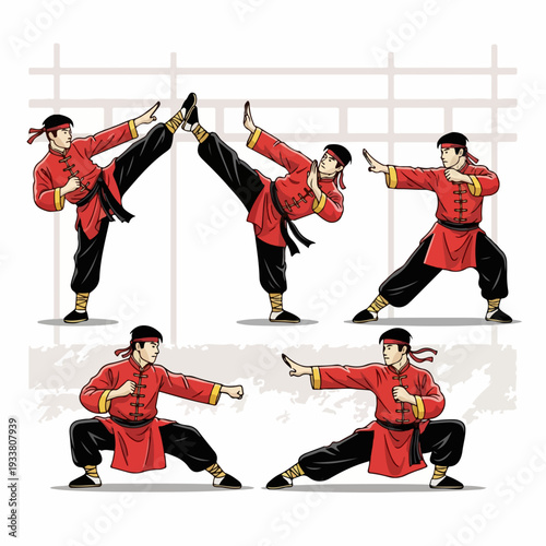 cartoon illustration of kung fu martial arts movements