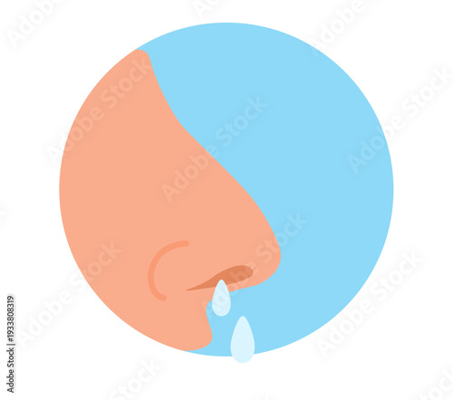 nose with allergies, nose with a runny nose, on a blue background,