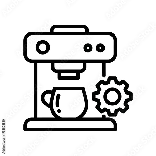 Coffee machine with a cup and gear, symbolizing maintenance and brewing
