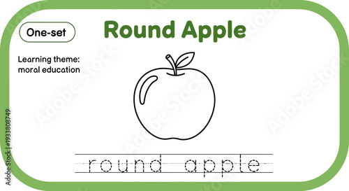 Round Apple Outline Drawing for Kids Learning and Tracing