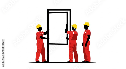 Construction Workers Assembling Large Frame.