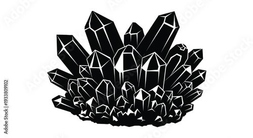 A cluster of black crystals on a white background