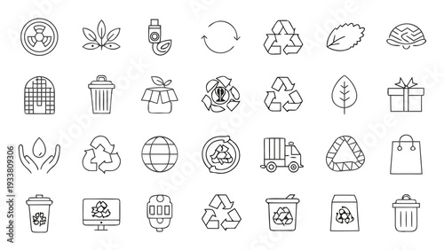  28 Circular Economy and Zero Waste Sustainability Icons with Copy Space.