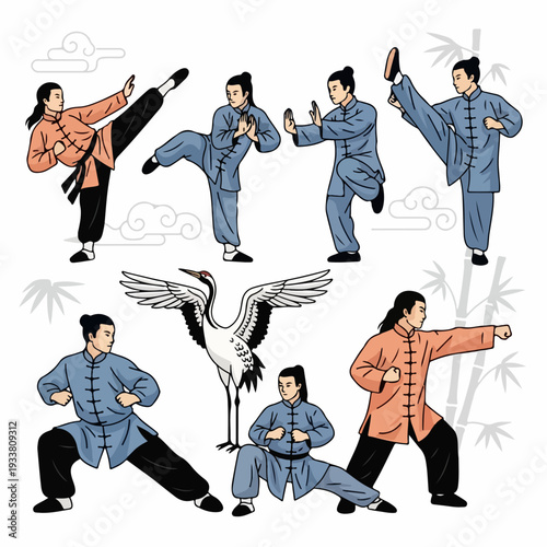 illustration of kung fu martial arts movements
