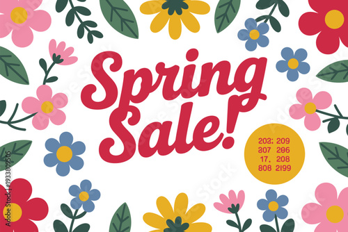 A colorful spring sale advertisement with vibrant flowers and sample text