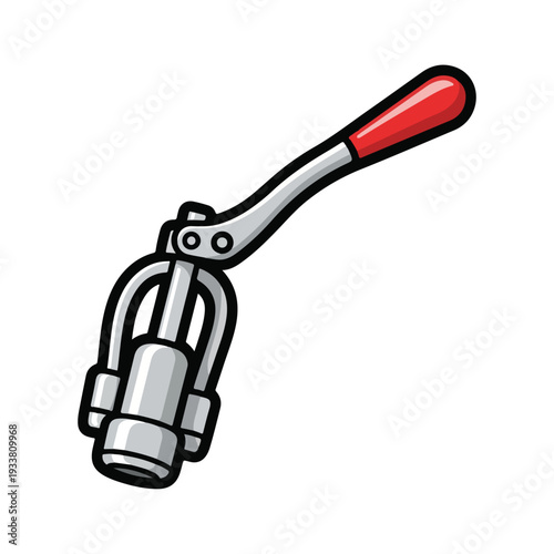 Illustration of a manual pipe cutter tool with red handle isolated on a plain background