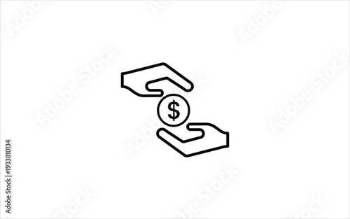 Human hands giving and receiving money. One hand is putting a dollar coin into another. Outline flat illustrator vector file. High quality image