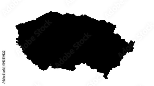 Black outline of the geographical shape of the czech republic with a jagged and detailed border.
