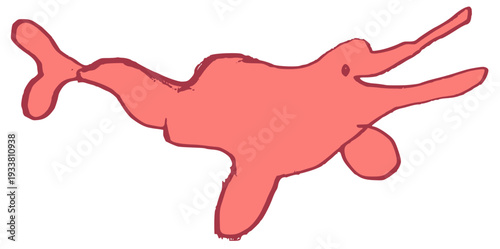 Cute pink Amazon river dolphin, boto or inia geoffrensis, kids drawing 
