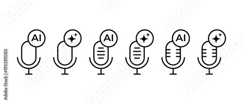 AI voice microphone icon set. Generative AI, voice command, speech recognition symbol