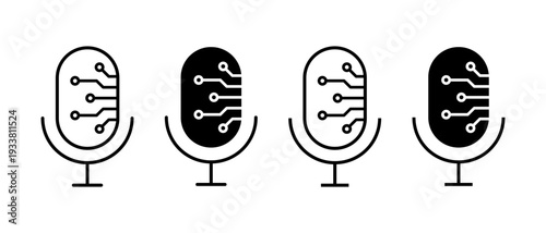 AI voice microphone icon set. Generative AI, voice command, speech recognition symbol