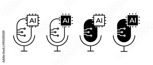 AI voice microphone icon set. Generative AI, voice command, speech recognition symbol