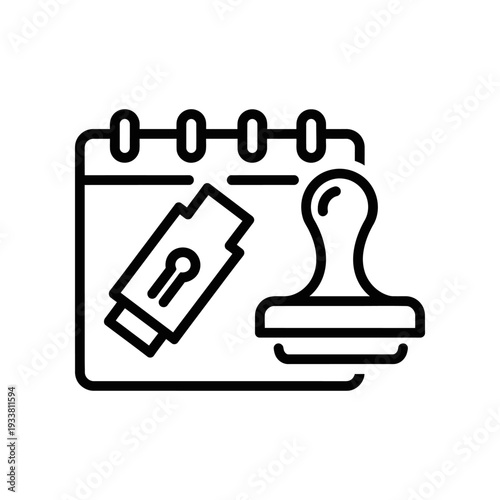 Confirmed appointment calendar icon with stamp and ticket