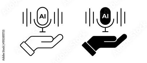 Hand Holding AI Microphone Icon Set. Generative AI, Voice Command, Speech Recognition Symbol