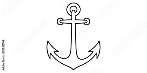 Simple black and white line drawing of a traditional maritime ship anchor on a plain white background.