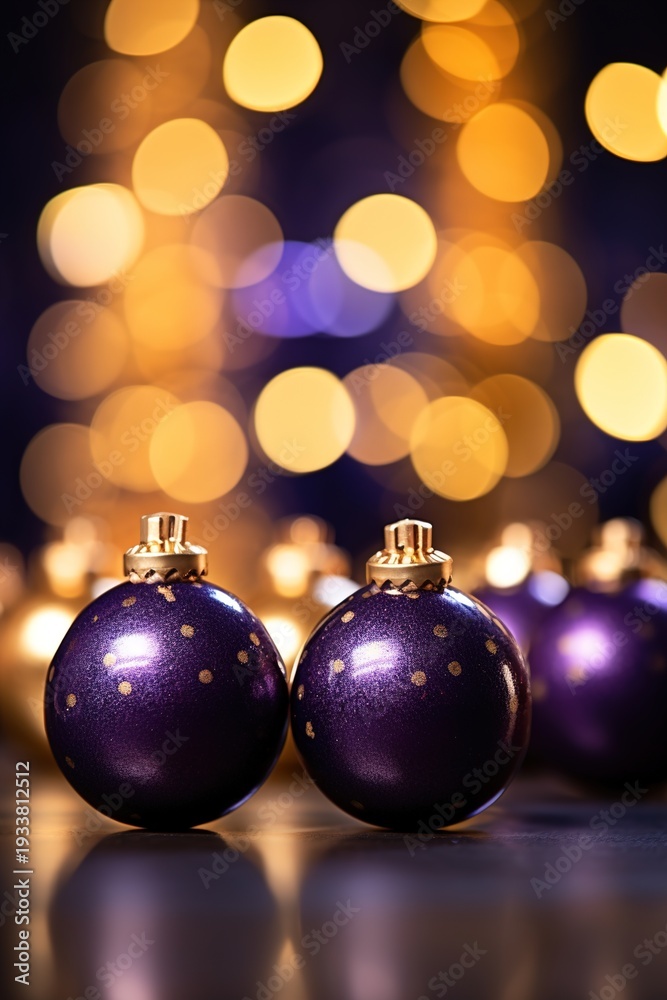 Obraz premium Close-up of Two Purple Christmas Ornaments with Sparkles
