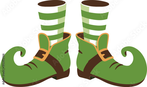 Leprechaun Shoes and Striped Socks Line Art Vector Illustration Set for Saint Patricks Day Holiday Decorations