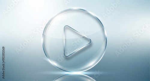 Clear Glass Play Button Icon Symbol on Light Background.