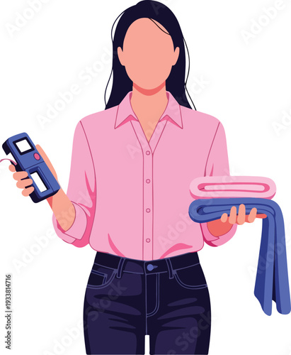 Mystery woman with towels and a blue object, perfect for spa, relaxation, technology, beauty, wellness, luxury, selfcare concepts.