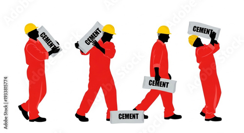 Construction Workers Carrying Cement Bags.