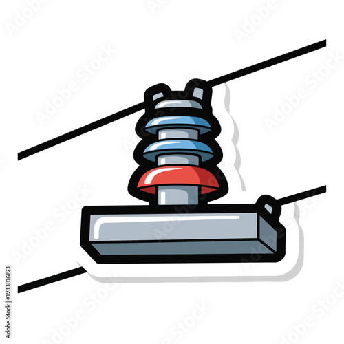 An illustration of an insulator on power lines viewed from the side in an industrial setting
