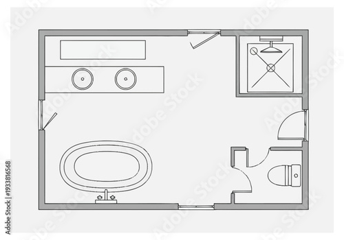 Modern Bathroom Floor Plan Layout Design With Double Vanity Bathtub Shower and Toilet Space for Home Renovation Ideas furniture icons interior design