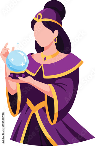 Fortune teller with glowing crystal ball predicting future, suitable for metaphysical, psychic, mystic, and futurethemed concepts and designs.