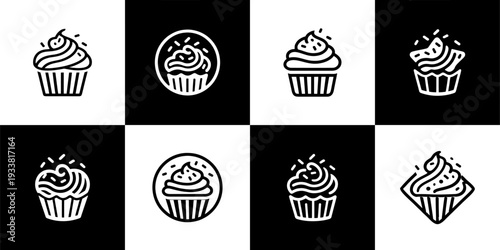 Icon Set Vector of 8 Cupcakes Desserts Sweet Food Bakery Graphics