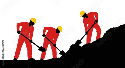 Construction Workers Digging with Shovels.