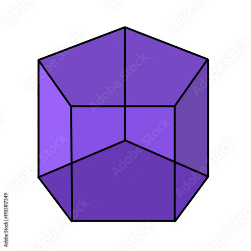 3D purple hexagonal prism illustration with bold black outlines, isolated on a white background. Minimalist geometric vector-style shape of a six-sided column.