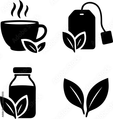 Tea and Coffee Beverage Silhouette Icon Set