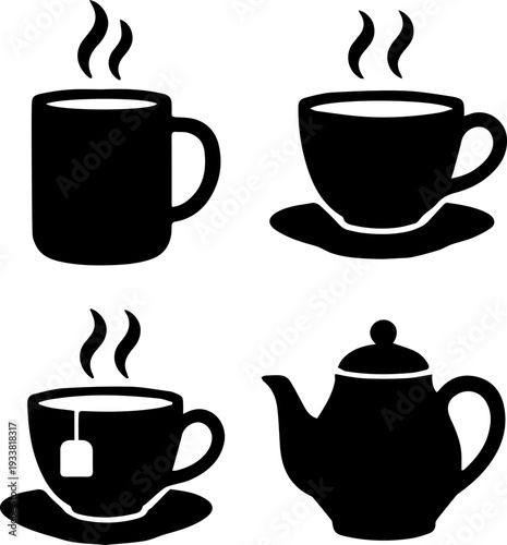 Tea and Coffee Beverage Silhouette Icon Set
