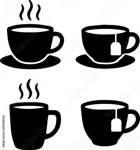 Tea and Coffee Beverage Silhouette Icon Set