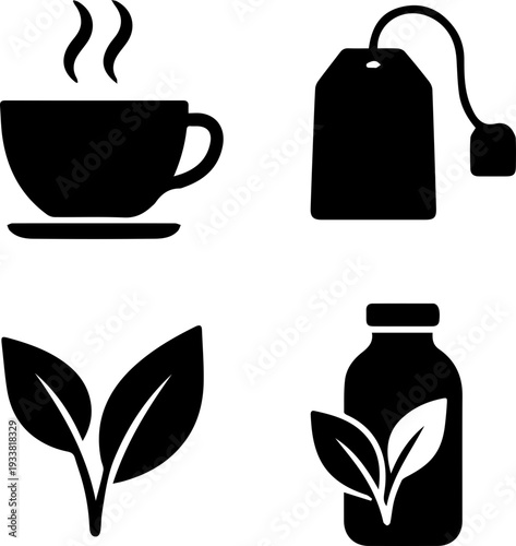 Tea and Coffee Beverage Silhouette Icon Set